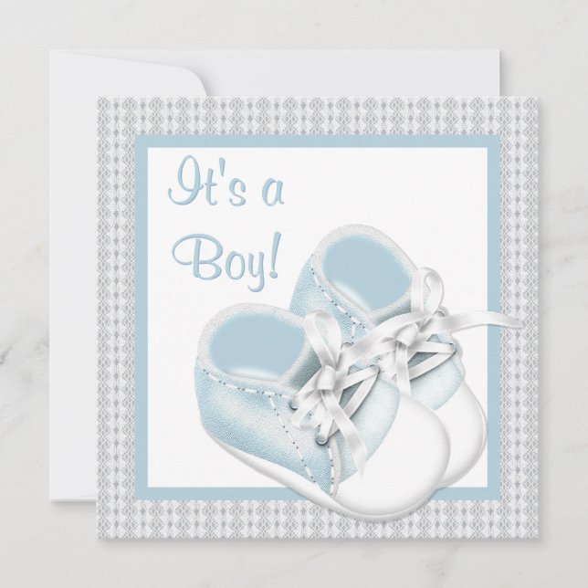 Blue White Shoes Blue Lace Baby Boy Shower Invitation (Front)