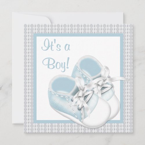 Blue White Shoes Blue Lace Baby Boy Shower Invite