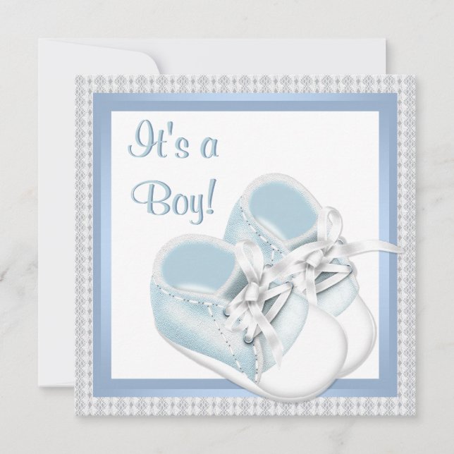 Blue White Shoes Blue Lace Baby Boy Shower Invitation (Front)