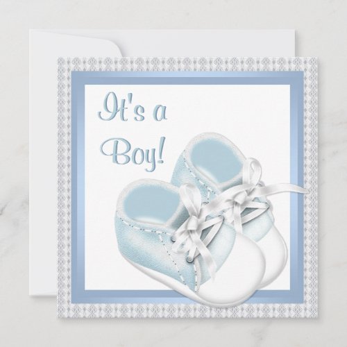 Blue White Shoes Blue Lace Baby Boy Shower Custom Invite