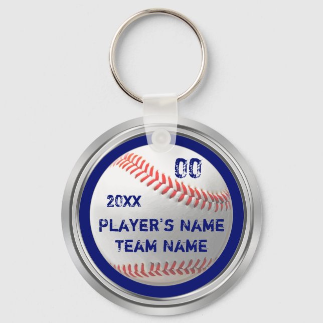 Blue, White, Silver Cheap Baseball Team Gifts Keychain (Front)