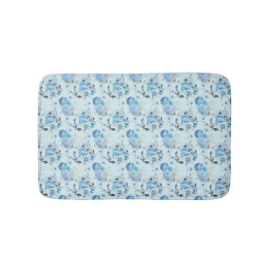 Blue White Silver Floral Cottage Core Shabby Chic Bath Mat