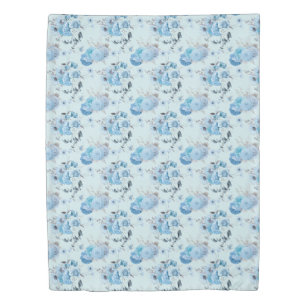Blue White Silver Floral Cottage Core Shabby Chic Duvet Cover