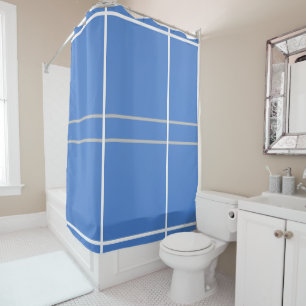 Blue White Silver Geometric Lines Shower Curtain
