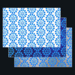 Blue White & Silver Hanukkah Motif Wrapping Paper Sheets<br><div class="desc">*Customize with your choice of background colors.</div>