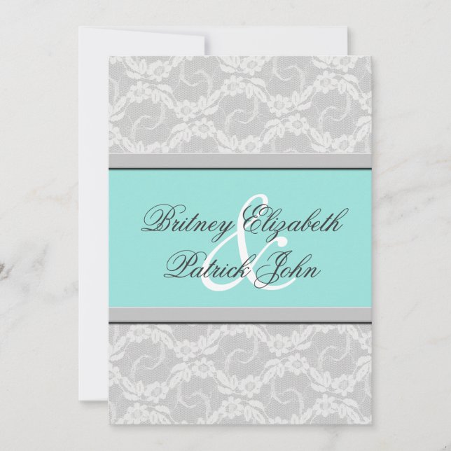 Blue White Silver Lace Wedding Invitations (Front)