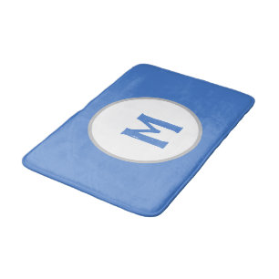 Blue White Silver Monogram Bath Mat