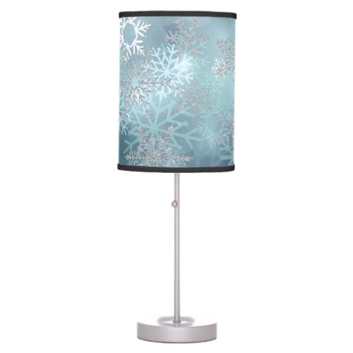 Blue White Silver Snowflakes Modern Holiday Lamp