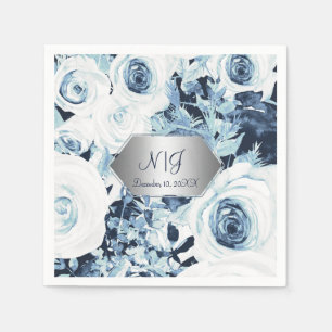 Blue White Silver Winter Wedding Vintage Roses Napkins