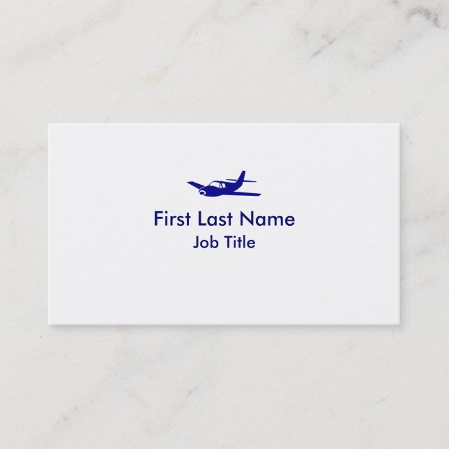 Blue white simple airplane custom business cards (Front)