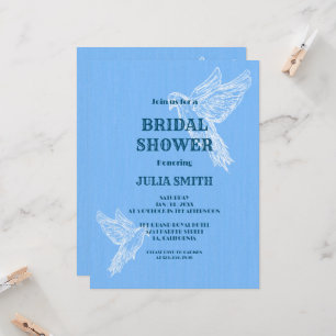 Blue White Simple Elegant Bird Bridal Shower Invitation