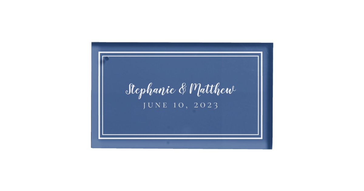 Blue &amp; White Simple Elegant Wedding Bride &amp; Groom Place Card Holder ...
