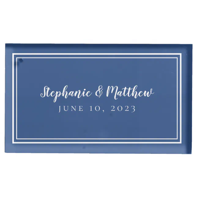 Blue &amp; White Simple Elegant Wedding Bride &amp; Groom Place Card Holder ...