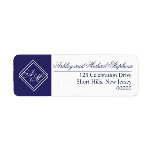 Blue White Simple Geometric Monogram Wedding Label