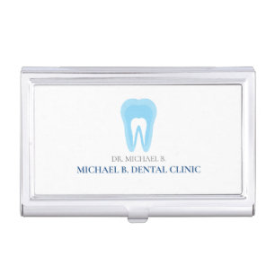Blue White Simple Logo Dental Dentist Teeth logo Business Card Case