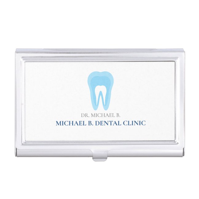 Blue White Simple Logo Dental Dentist Teeth logo Business Card Case