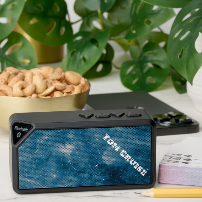 Blue White Simple Space Photo Planet Background Bluetooth Speaker (Insitu(Table))