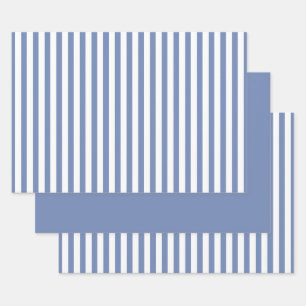 Blue White Simple Stripes Pattern Geometric Wrapping Paper Sheets