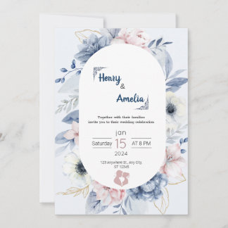 Blue White Simple Wedding Invitation
