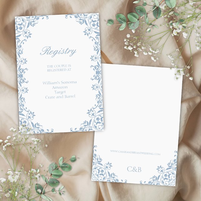 Blue White Simple Wedding Registry Enclosure Card (elegant blue and white wedding registry invitation enclosure cards for regency era vintage events)