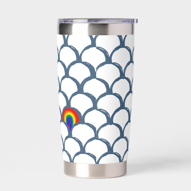 Blue & White Sketch Scallop Pattern & Rainbow  Insulated Tumbler (Left)