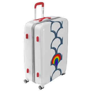 Blue & White Sketch Scallop Pattern & Rainbow Luggage