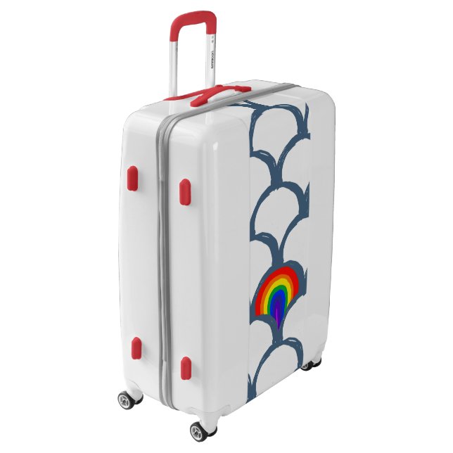 Blue & White Sketch Scallop Pattern & Rainbow  Luggage (Rotated Left)