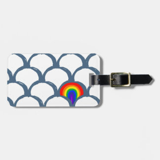 Blue & White Sketch Scallop Pattern & Rainbow Luggage Tag