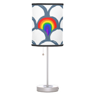 Blue & White Sketch Scallop Pattern & Rainbow Table Lamp
