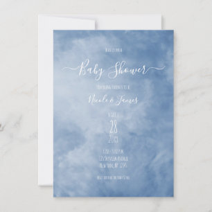 Blue & White Sky Clouds Celestial Baby Shower Invitation