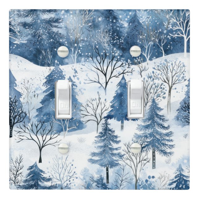 Blue White Snow Christmas Pine Trees  Light Switch Cover (In Situ)