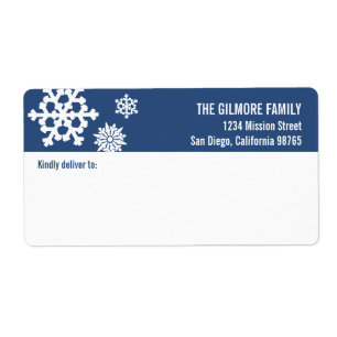Blue white snow flakes holiday shipping address label