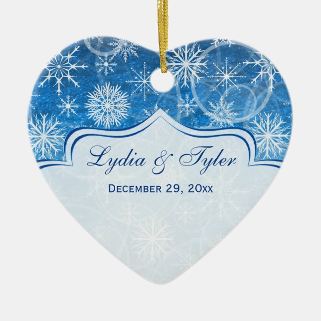 Blue White Snow Flakes Photo Christmas Ornament (Front)