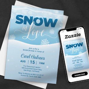 Blue & White Snow in Love Winter Bridal Shower Invitation