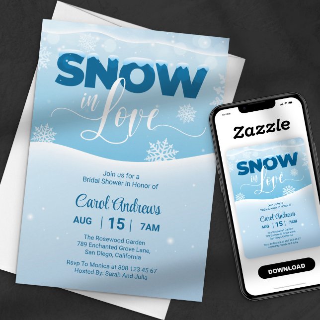 Blue & White Snow in Love Winter Bridal Shower Invitation (Creator Uploaded)