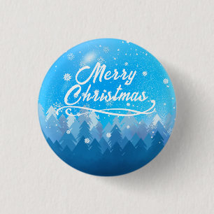Blue White Snow Peaceful Forest Merry Christmas  Button