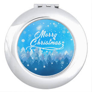 Blue White Snow Peaceful Forest Merry Christmas Compact Mirror