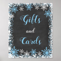 Blue White Snowflake Baby Shower Gift Table Sign