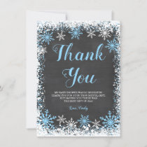 Blue White Snowflake Boy Baby Shower Thank You Card