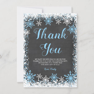 Blue White Snowflake Boy Baby Shower Thank You Card