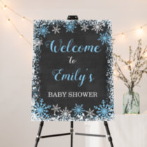 Blue White Snowflake Boy Baby Shower Welcome Foam Board