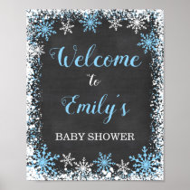 Blue White Snowflake Boy Baby Shower Welcome Sign