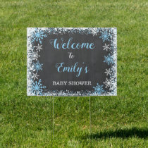 Blue White Snowflake Boy Baby Shower Welcome Yard Sign