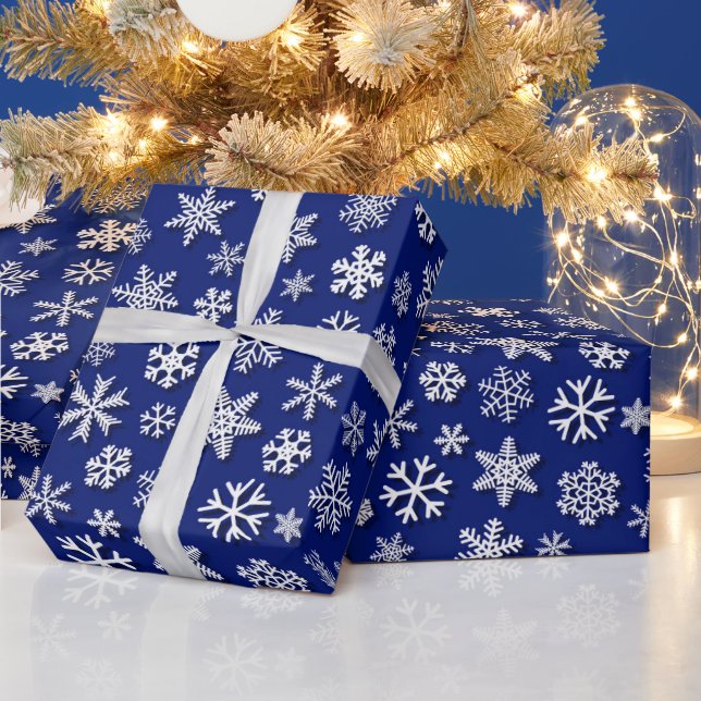blue white snowflake Christmas pattern Wrapping Paper (Holidays)