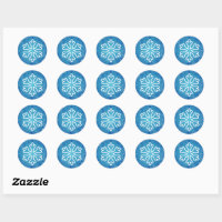 Blue & White Snowflake - Circle Sticker