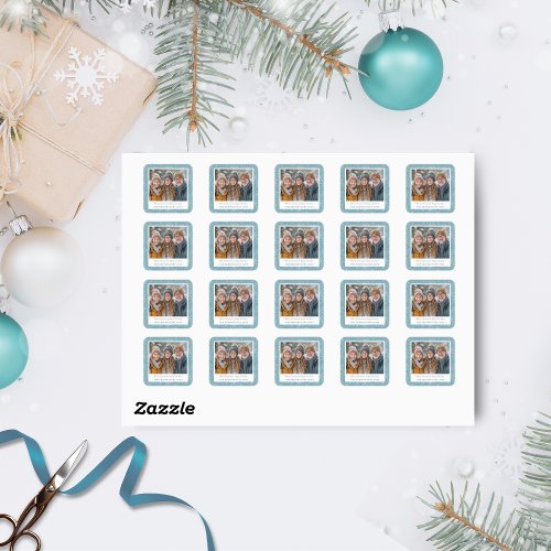 Blue  White Snowflake Holiday Photo Stickers