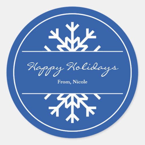 Blue  White Snowflake Holiday Winter Sticker