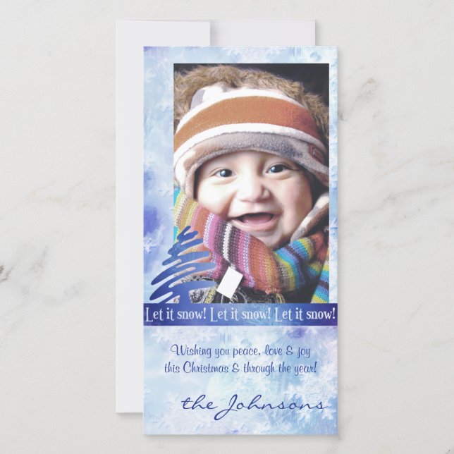 Blue & White Snowflake "Let it Snow!" Photo Card (Front)