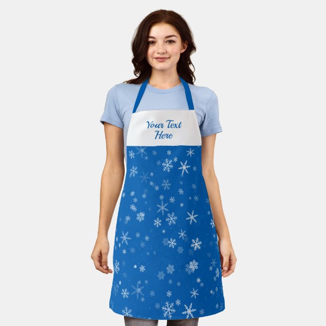 Blue White Snowflake Pattern Christmas  Apron (Worn)