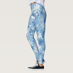 Blue white snowflake pattern Christmas leggings